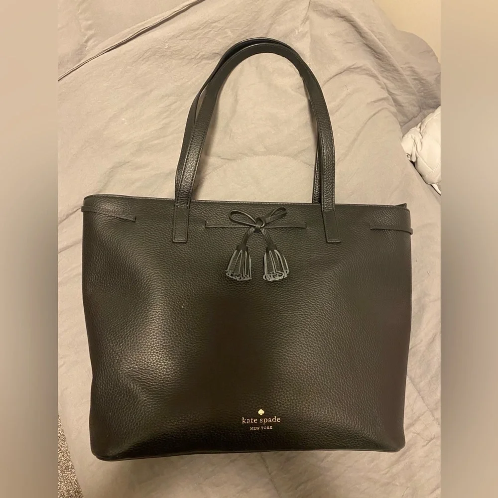 Black Kate Spade leather Hayes medium Tote Bag tassel purse